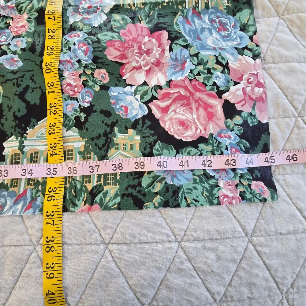Vintage Springs Industries 2 Fabric Remnants Pink Cabbage Roses Colonial House